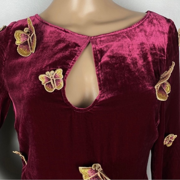 NEW FOR LOVE AND LEMONS REVOLVE EMBROIDERED LONG SLEEVE VELVET MINI DRESS - Picture 3 of 12